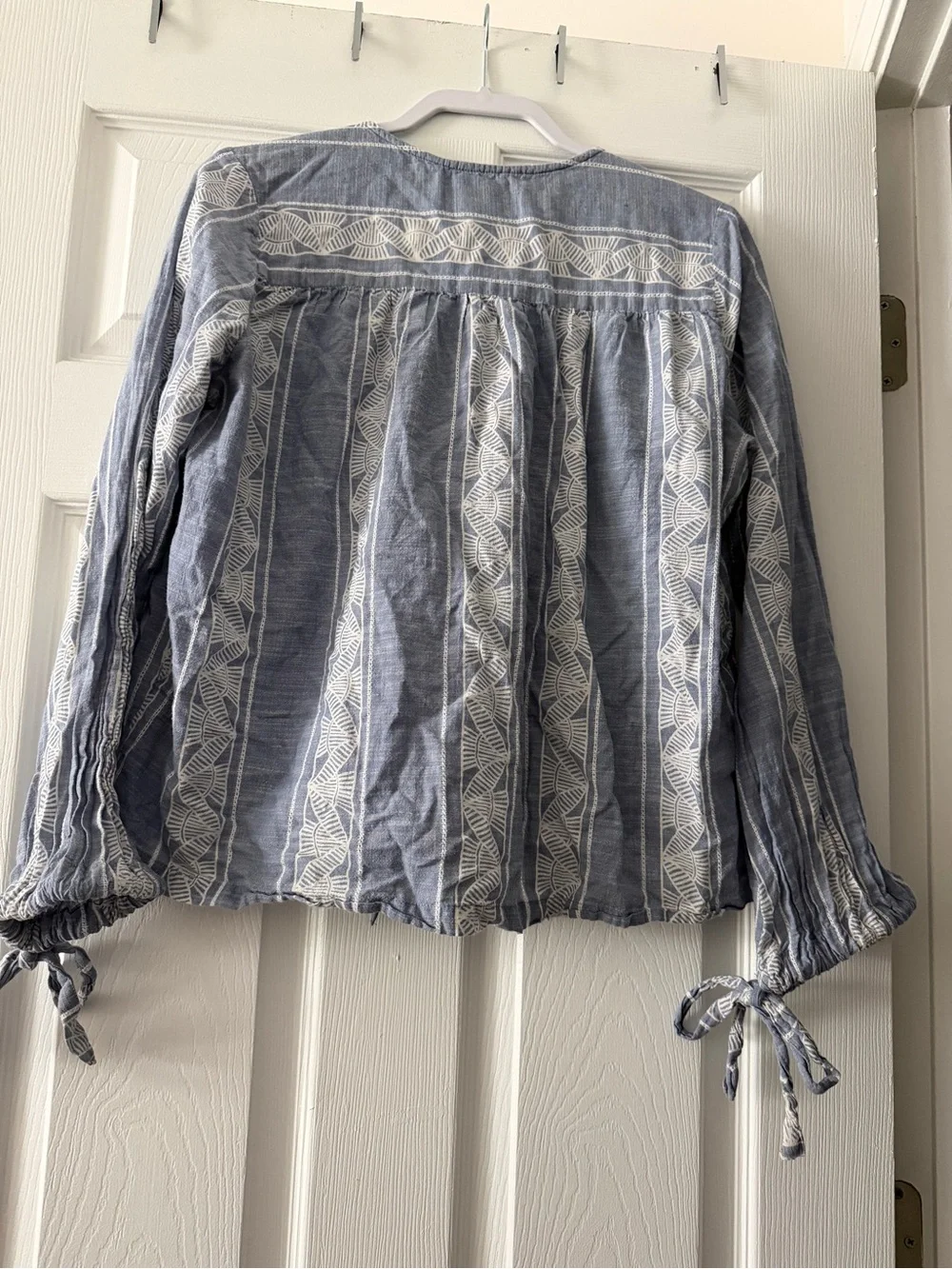 Vintage America Blue Cotton Lace Up Peasant Boho Beach Blouse M - Picture 3 of 7